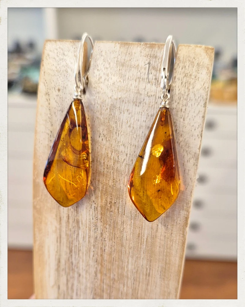 Pendientes largos de ámbar y plata (EXCLUSIVO ONLINE)