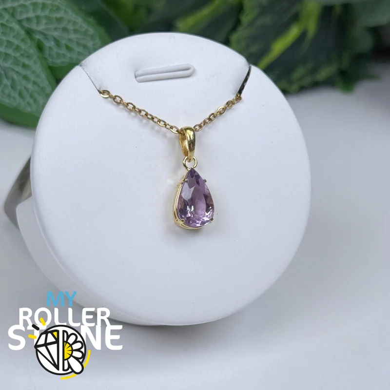 Colgante de amatista brasileña facetada, chapado en oro de 10 micras n.° 5
