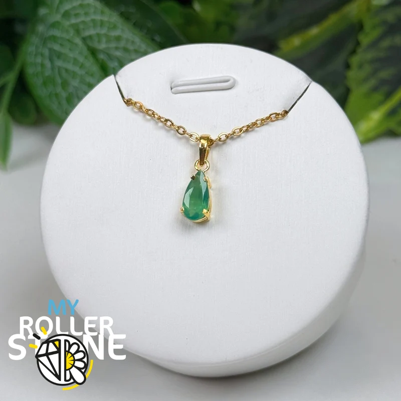 Colgante de crisoprasa de Brasil y plata de ley 925 chapada en oro n.° 2