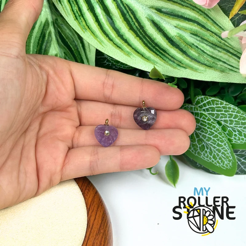 Colgante de corazón facetado con amazonita, ojo de tigre y amatista – Acero inoxidable 304 chapado en oro