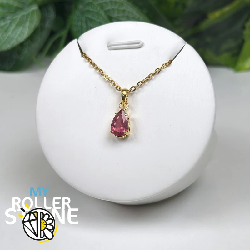 Colgante de turmalina rosa y plata de ley 925 chapado en oro
