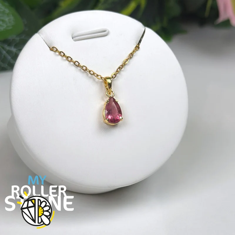 Colgante de turmalina rosa y plata de ley 925 chapado en oro