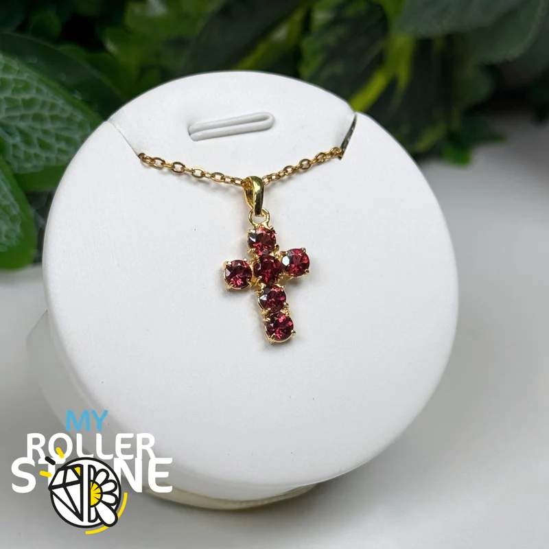 Colgante de cruz de granate, plata de ley 925, chapado en oro (10 micras) #2