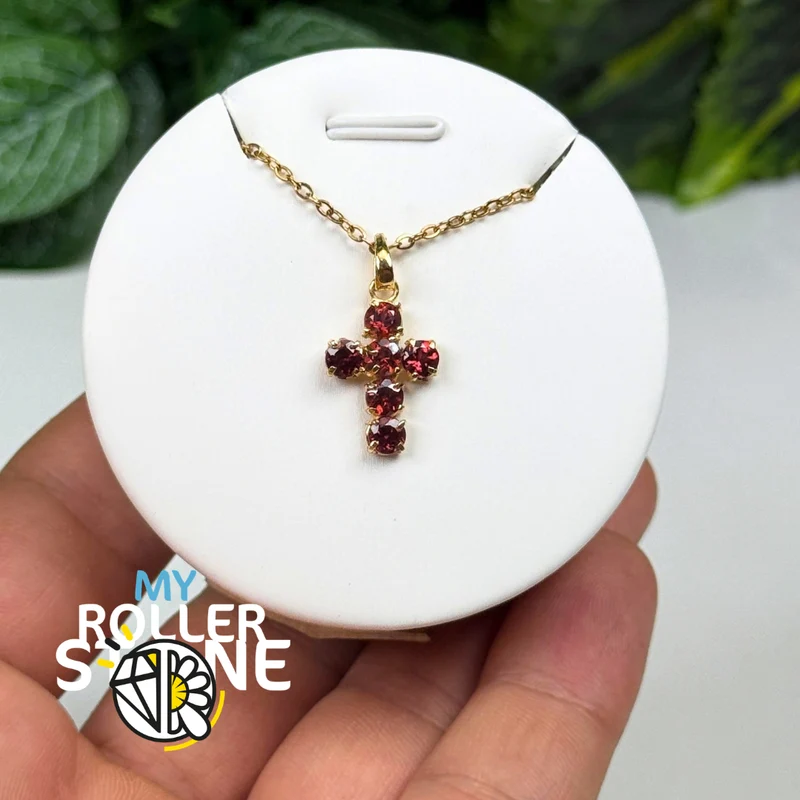 Colgante de cruz de granate, plata de ley 925, chapado en oro (10 micras) #1