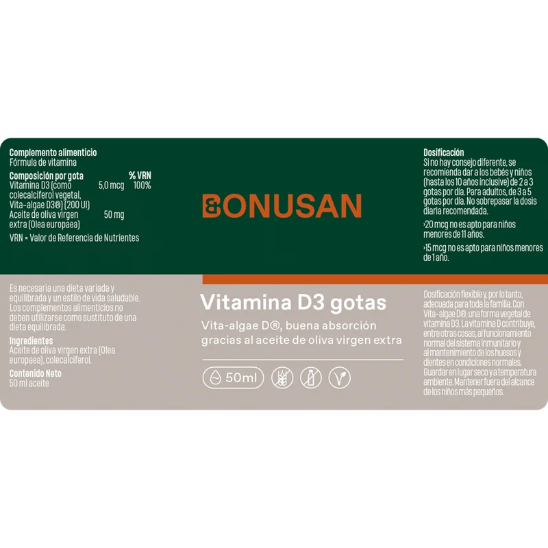 Vitamina D3 Gotas 50 Ml Aceite | Bonusan