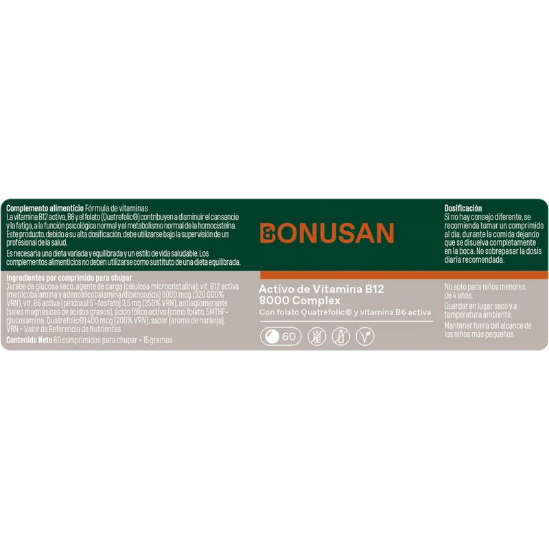 Vitamina B12 Activa 8000 Complex 60 Comprimidos | Bonusan