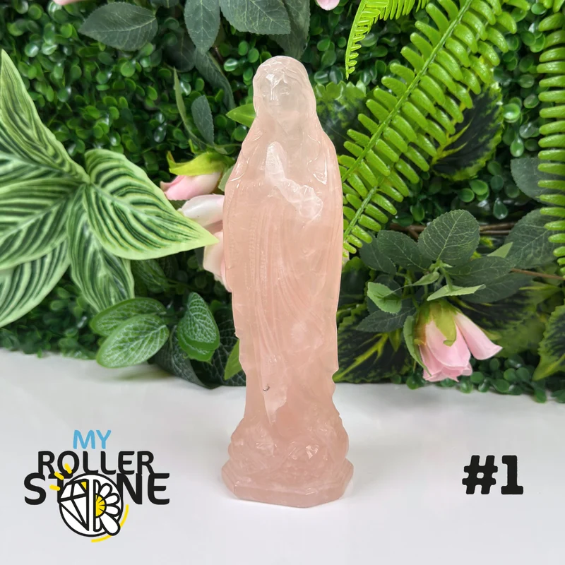 Virgen María en cuarzo rosa