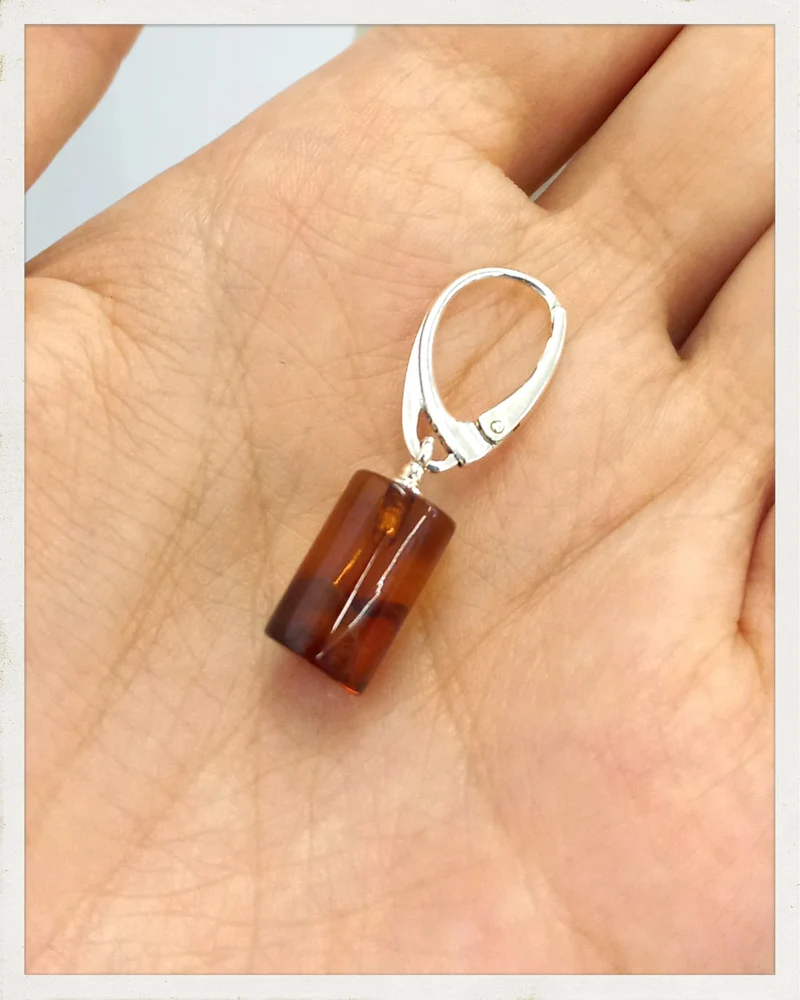Pendientes cilíndricos de ámbar y plata (EXCLUSIVO ONLINE)