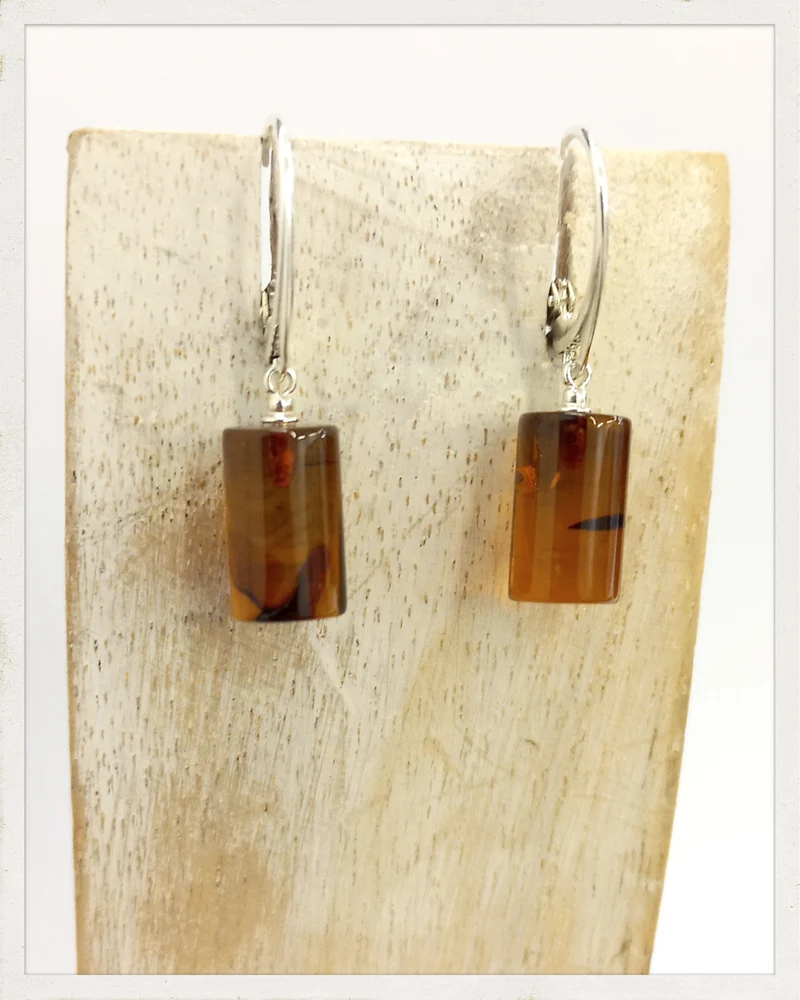 Pendientes cilíndricos de ámbar y plata (EXCLUSIVO ONLINE)