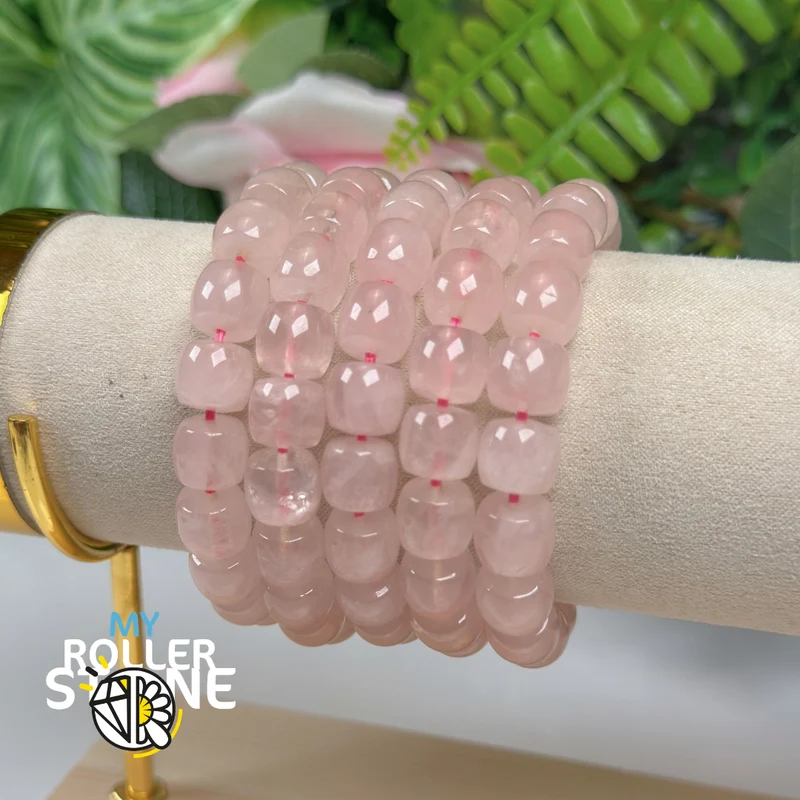 Pulsera ovalada de cuentas de cuarzo rosa de Madagascar 5A