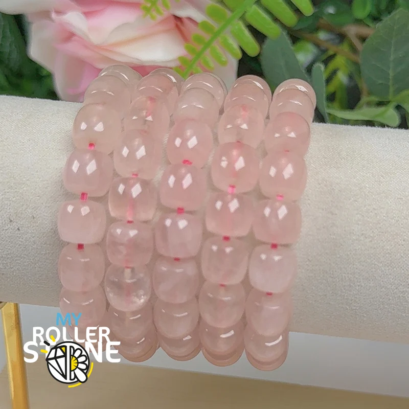 Pulsera ovalada de cuentas de cuarzo rosa de Madagascar 5A