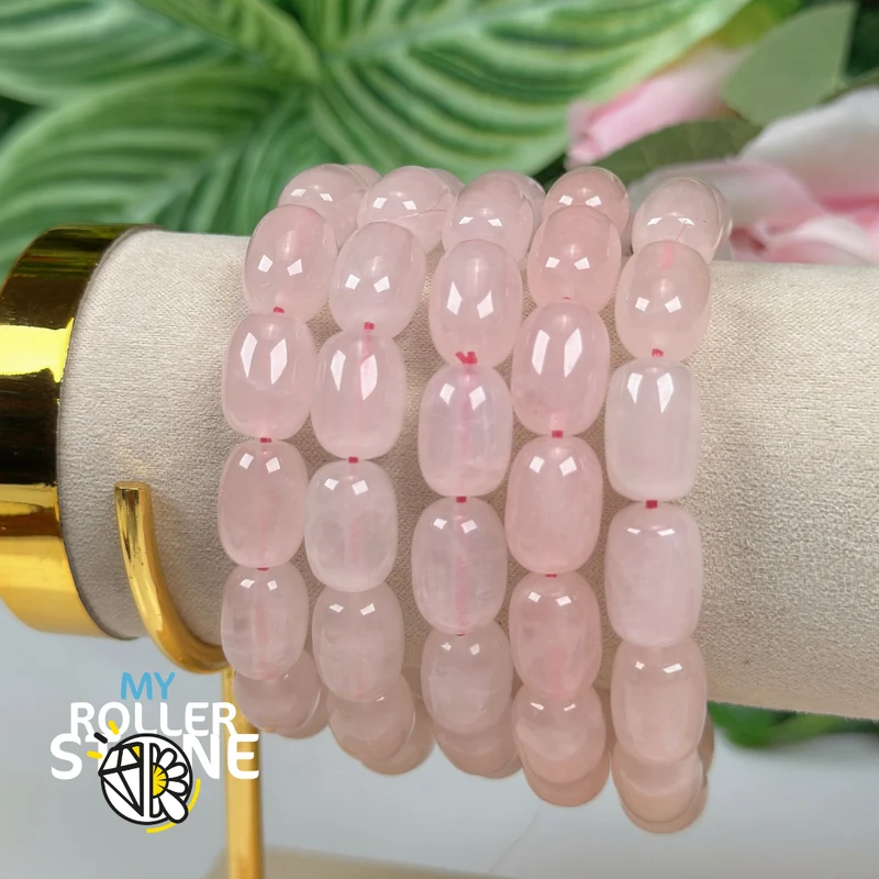 Pulsera de cuentas cilíndricas de cuarzo rosa de Madagascar 5A