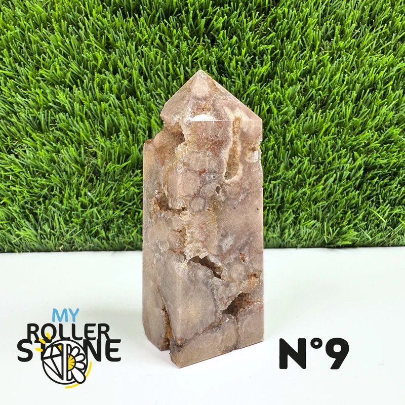 Piedra puntiaguda rectangular con flor de ágata