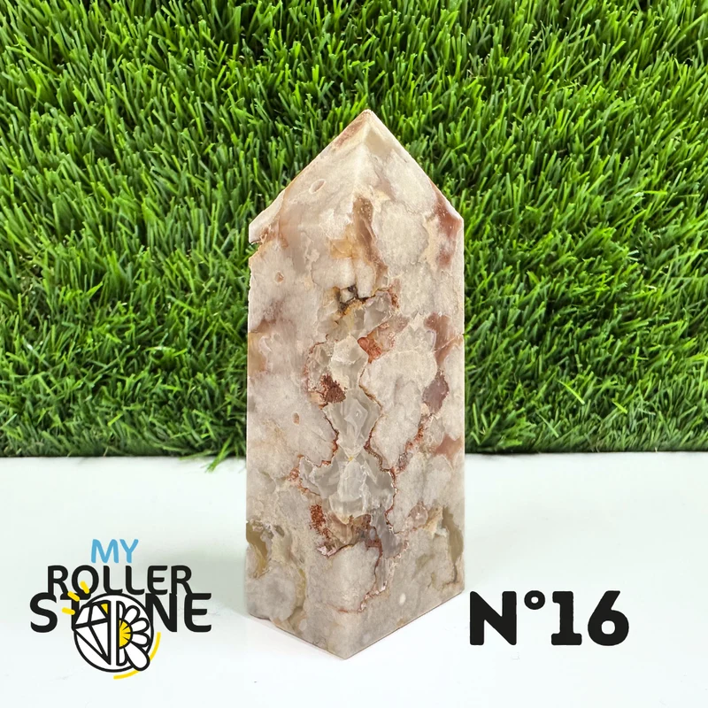 Piedra puntiaguda rectangular con flor de ágata