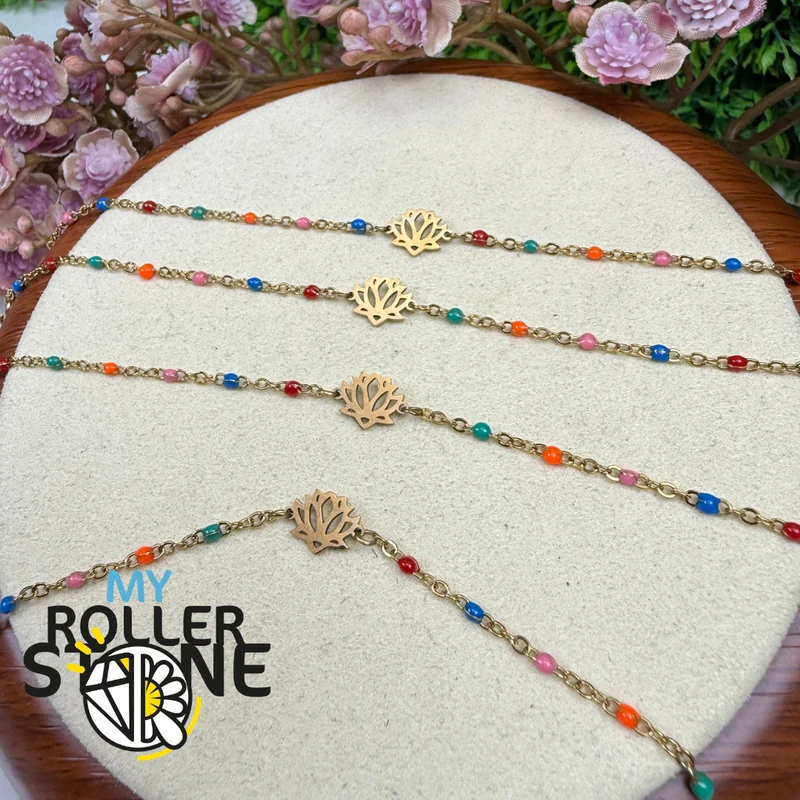 Pulsera Flor de Loto en Acero Inoxidable y Esmalte Multicolor