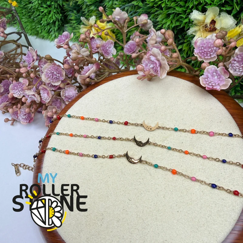 Pulsera Luna de acero inoxidable y esmalte multicolor