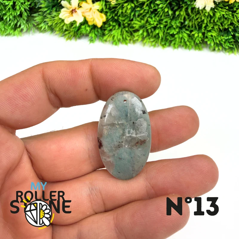 Colgante perforado de amazonita y cuarzo ahumado (raro)