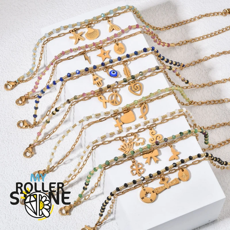 Pulsera bohemia de varias hebras con piedras naturales