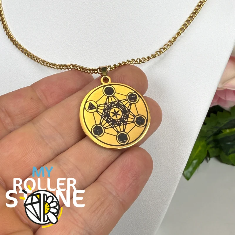 Collar Cubo de Metatrón Flor de la Vida Oro