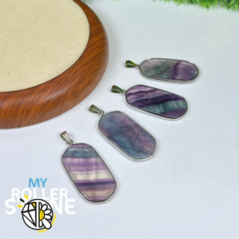 Colgante con placa de fluorita arcoíris