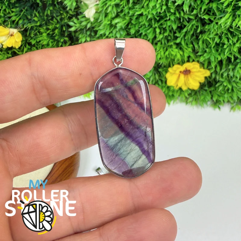Colgante con placa de fluorita arcoíris