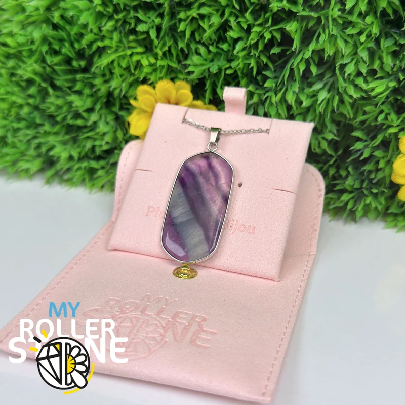 Colgante con placa de fluorita arcoíris