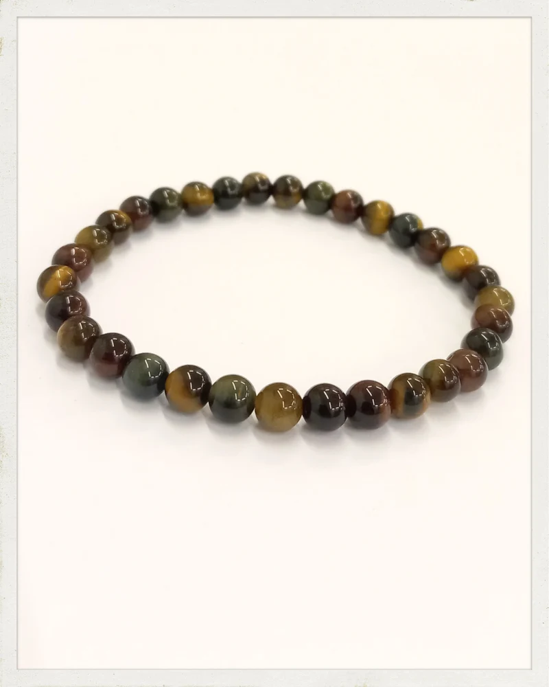 Pulsera de ojo de tigre, ojo de halcón y ojo de buey (Bola de 6 mm.)