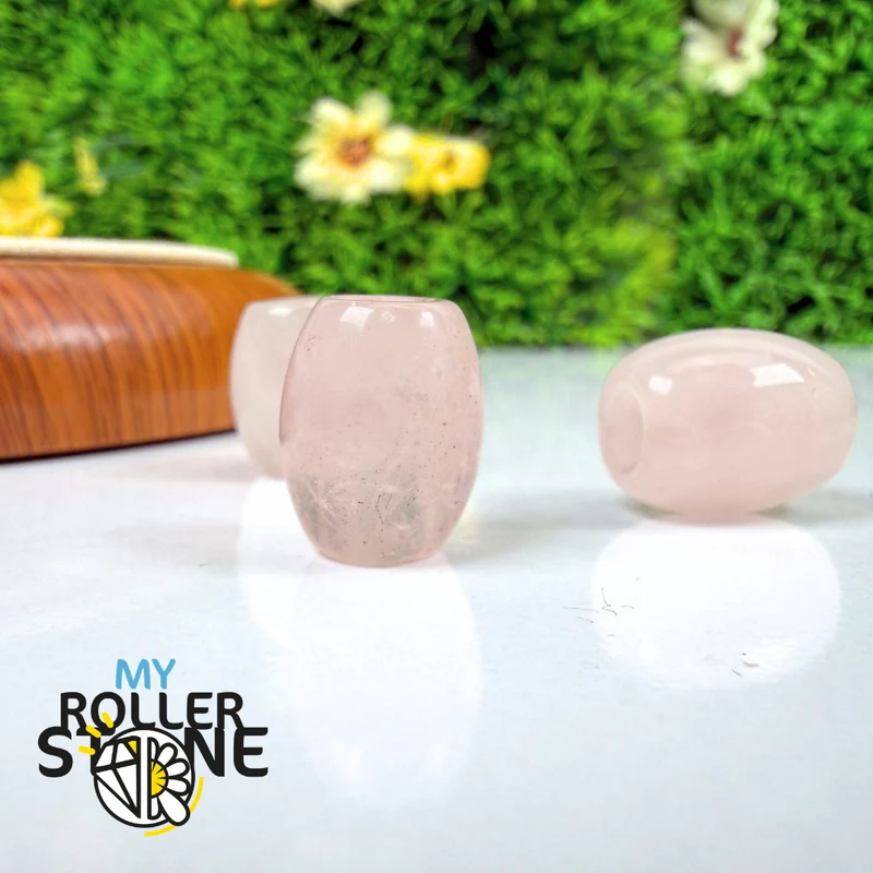 Cuenta de cuarzo rosa con forma de barril y agujero grande