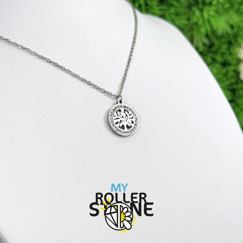 Collar con colgante del Árbol de la Vida y diamantes de imitación de acero inoxidable