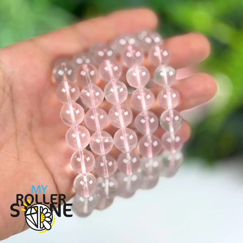 Pulsera de cuentas de cuarzo rosa estrellado de 12 mm