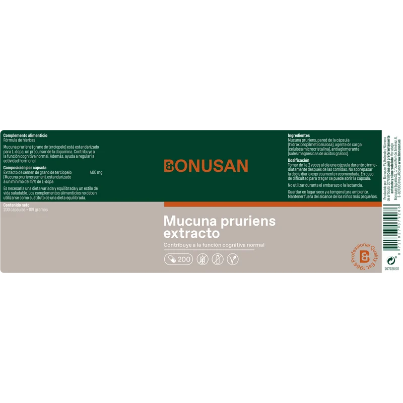 Mucuna Pruriens Extracto 200 Cápsulas | Bonusan