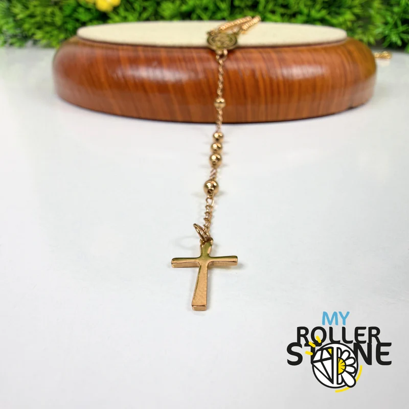 Rosario de Oro – Cruz y Medalla de la Virgen María – Acero Inoxidable 304