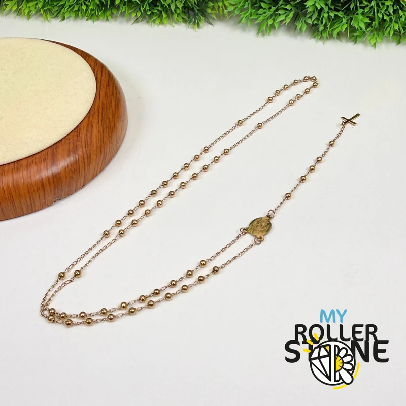 Rosario de Oro – Cruz y Medalla de la Virgen María – Acero Inoxidable 304