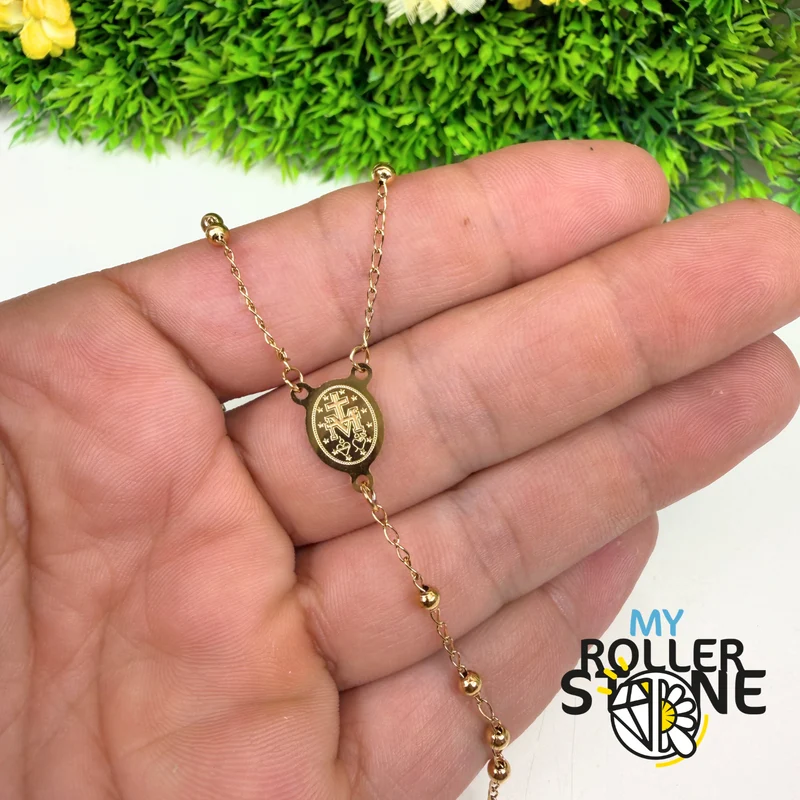 Rosario de Oro – Cruz y Medalla de la Virgen María – Acero Inoxidable 304
