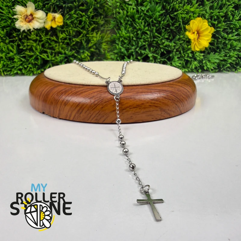 Rosario de plata con cruz y medalla de la Virgen María – Acero inoxidable 304