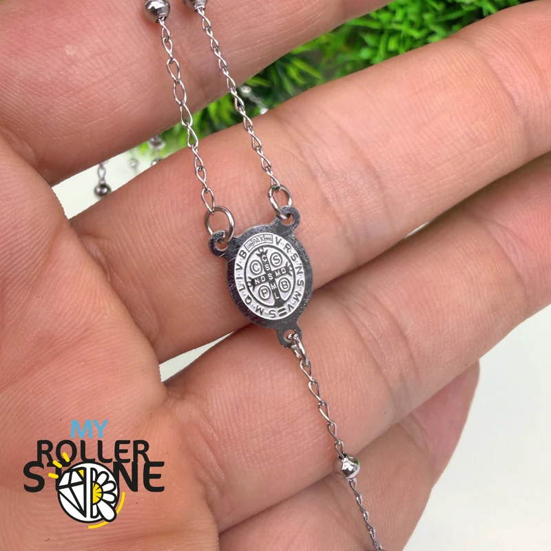 Rosario de plata con cruz y medalla de la Virgen María – Acero inoxidable 304