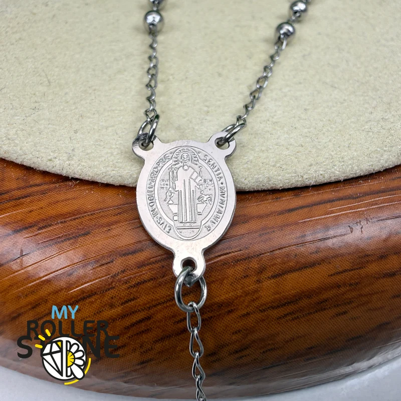 Rosario de plata con cruz y medalla de la Virgen María – Acero inoxidable 304