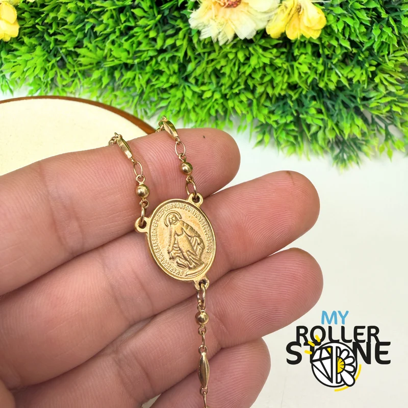 Rosario de Oro – Cruz y Medalla de la Virgen María – Acero Inoxidable 201