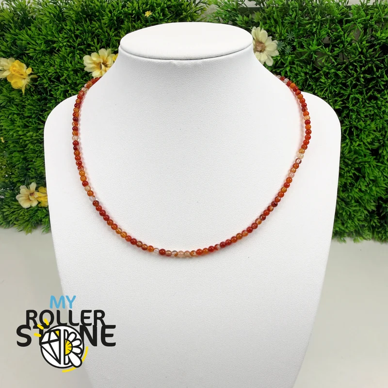 Collar de cornalina natural – Cuentas facetadas – Acero inoxidable chapado en oro