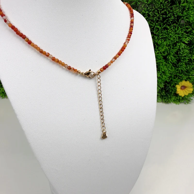 Collar de cornalina natural – Cuentas facetadas – Acero inoxidable chapado en oro