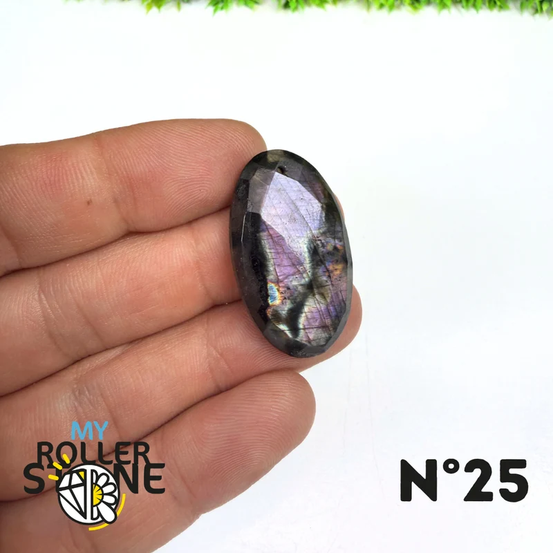 Colgante perforado de espectrolita púrpura facetada