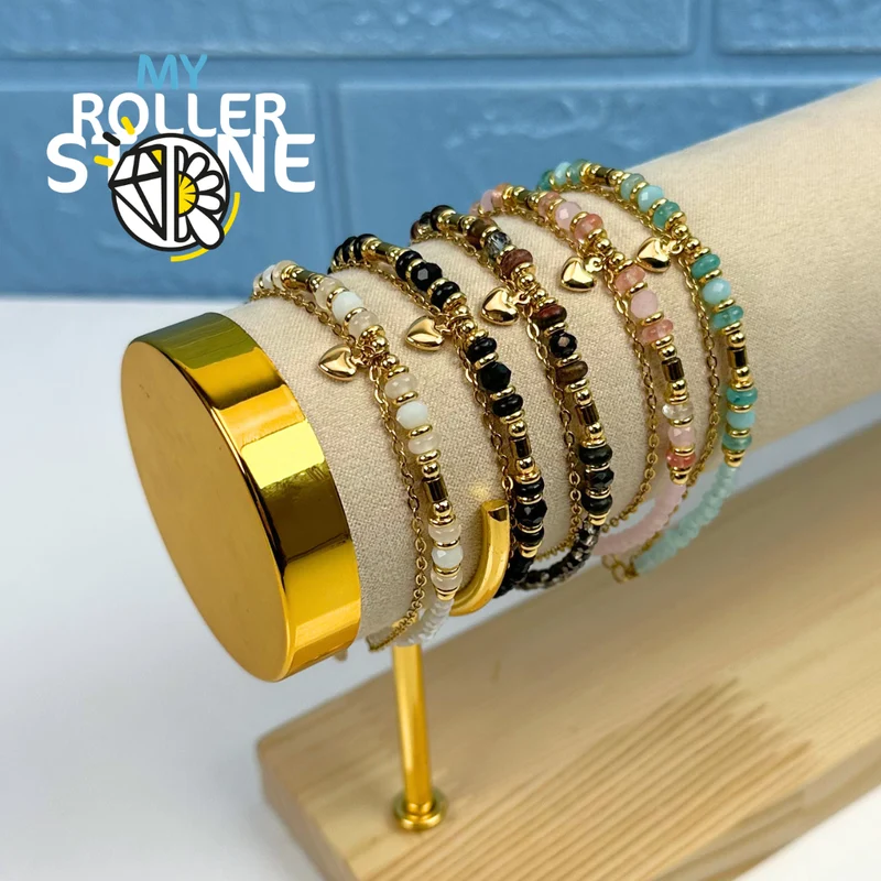 Pulsera de doble fila con piedras naturales y corazón