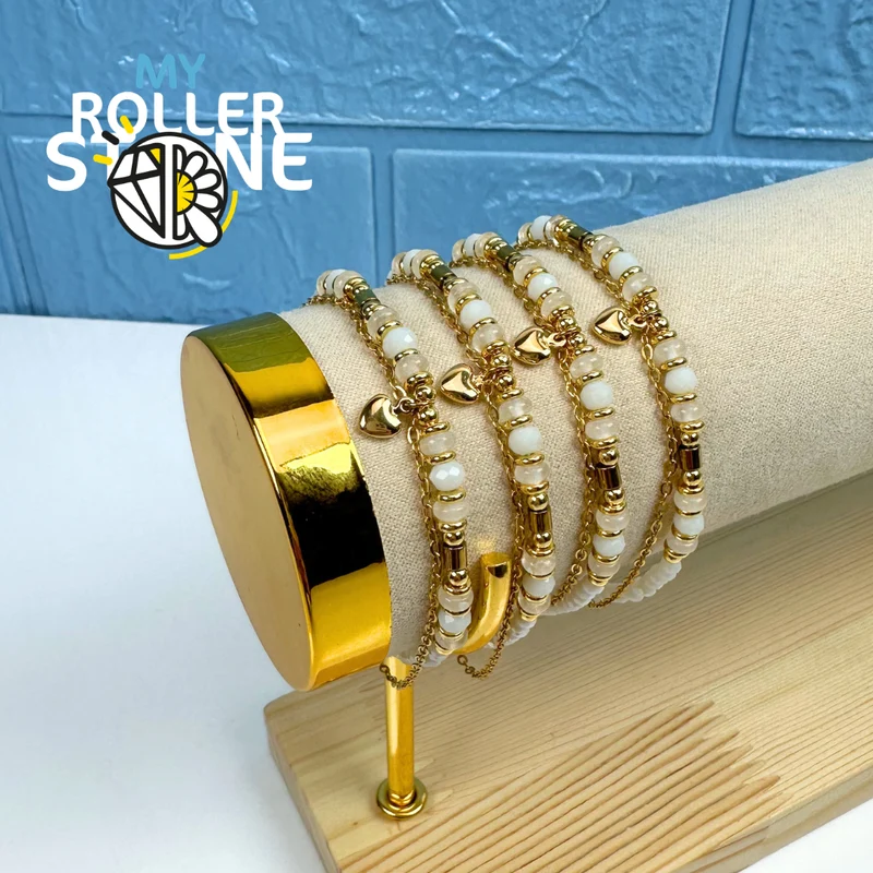 Pulsera de doble fila con piedras naturales y corazón