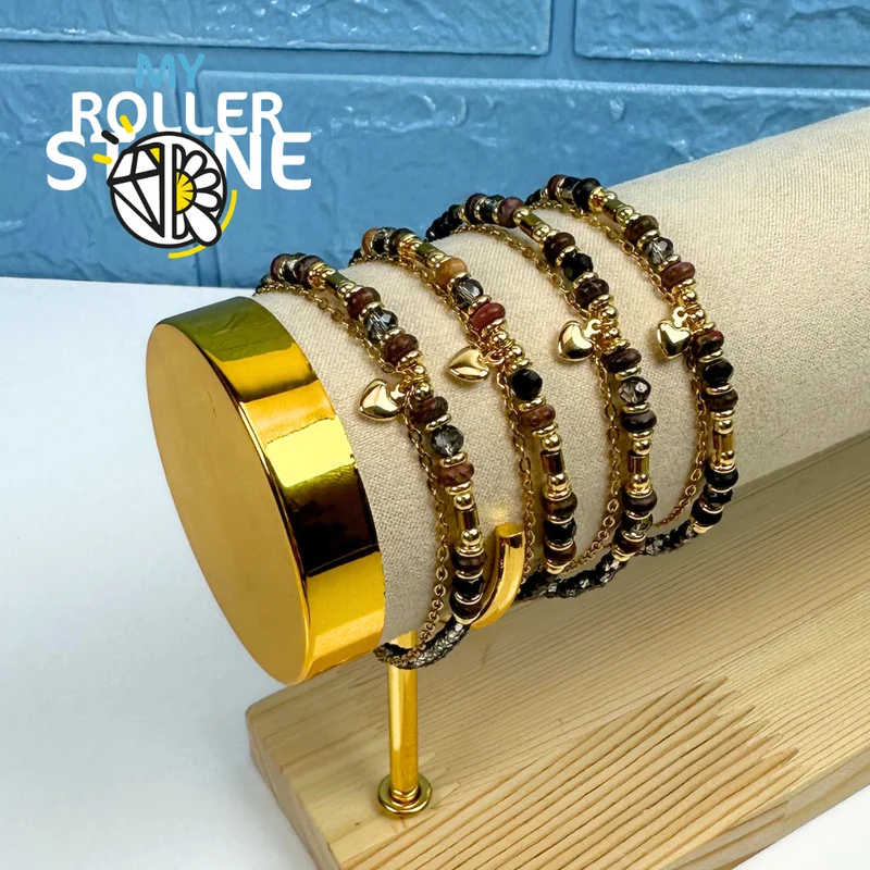 Pulsera de doble fila con piedras naturales y corazón