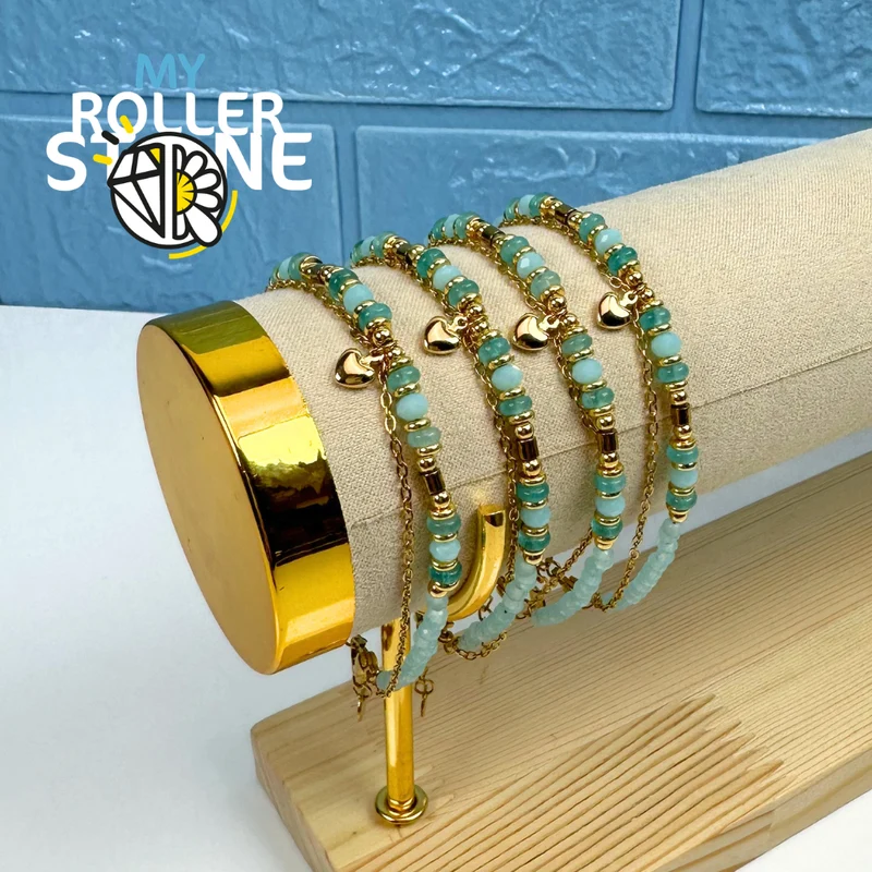 Pulsera de doble fila con piedras naturales y corazón