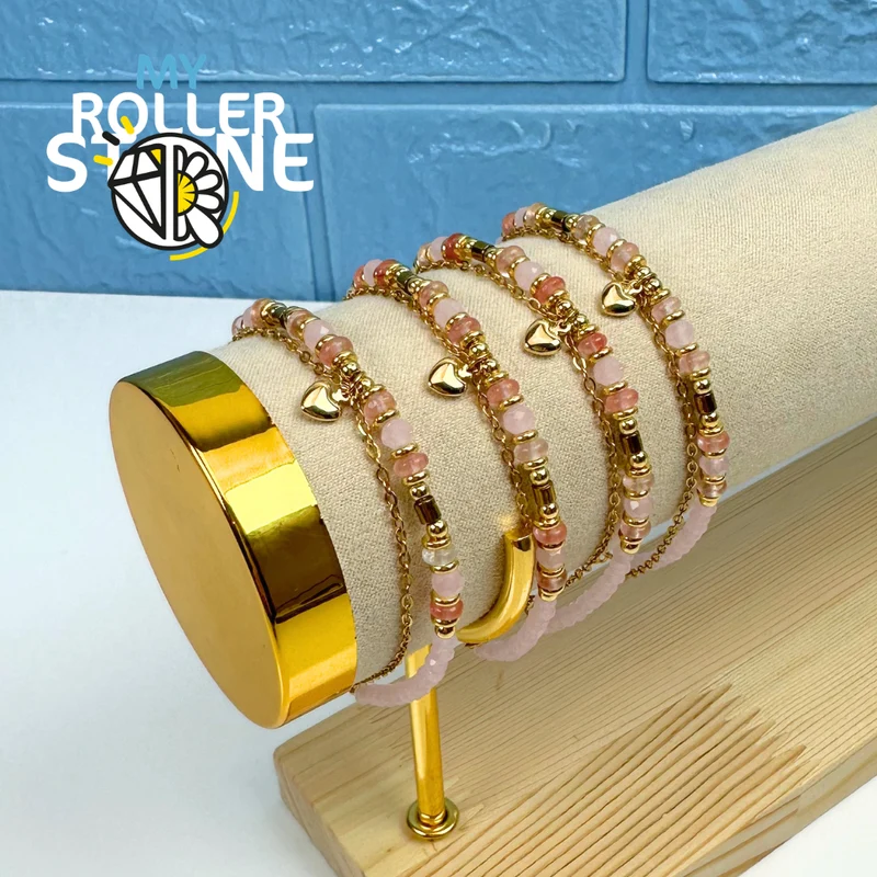 Pulsera de doble fila con piedras naturales y corazón
