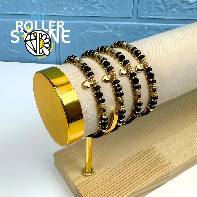 Pulsera de doble fila con piedras naturales y corazón