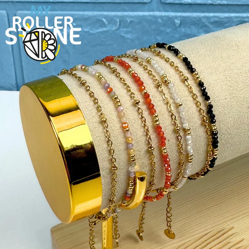 Pulsera de doble fila de acero inoxidable y perlas