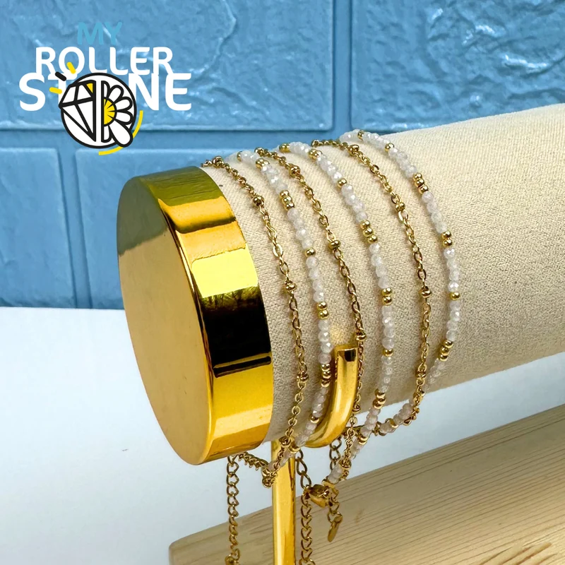 Pulsera de doble fila de acero inoxidable y perlas