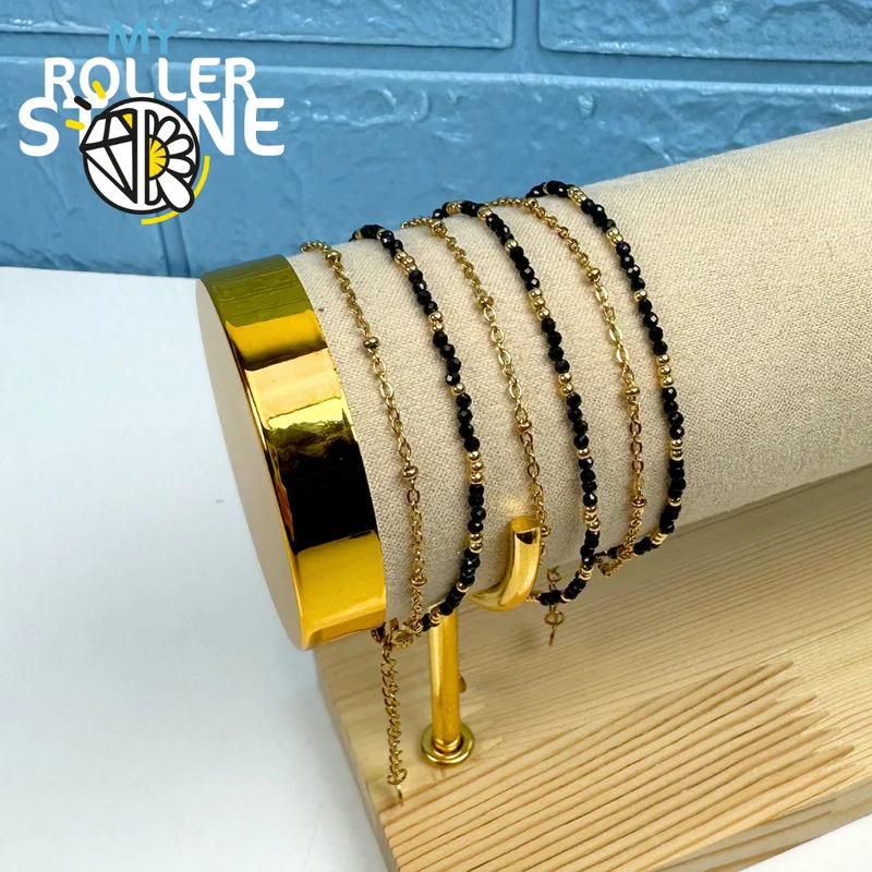 Pulsera de doble fila de acero inoxidable y perlas